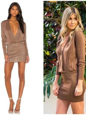 NWTs Superdown Aura Mini Dress in Mocha Metallic Sz XS
